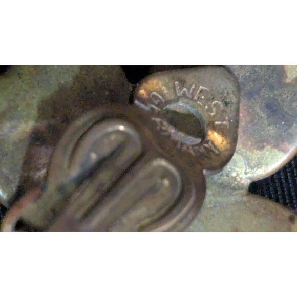 Vintage West Germany Amber Glass Clip-On Earrings Floral Design 1.25" Rhinestone - Picture 7 of 10